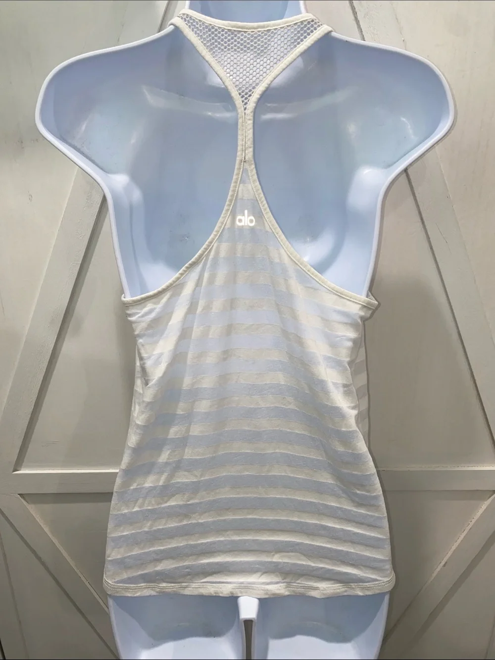 Alo Women's White Sheer Striped Racerback Tank Top Size Small